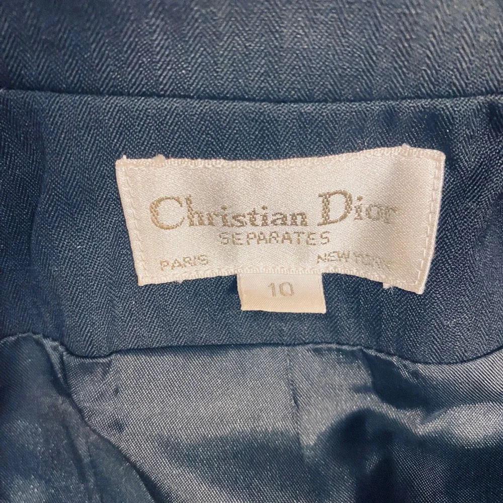 Christian‎ Dior Separates Vintage Black Wool Herringbone Belted Blazer Jacket 10